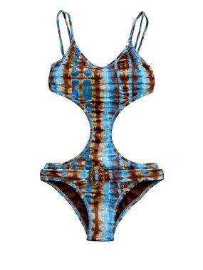 Submarine 1pc Stylish Tween Girls Swimsuit Monokini Blue Brown Tye Dye sz 12 NWT